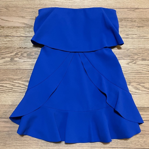 BCBGMaxAzria Charlot Royal Blue Strapless Ruffled Mini Cocktail Party Dress - Picture 3 of 9